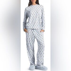 NWT SKIMS RARE SOLD OUT Zen Blue Baby Deer Boyfriend LS Tee & Pant Set - Medium